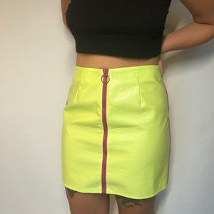 NWT💚Urban Outfitters Lime/Magenta Pleather Skirt